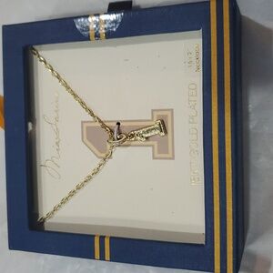 Mia Sarine 18KT Gold Plated #1 pendant pave cubic zirconia Varsity necklace new